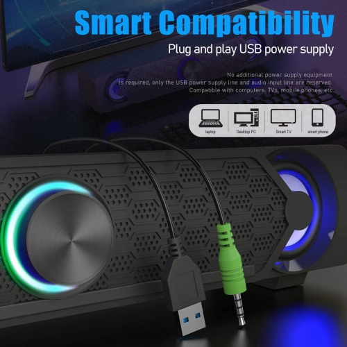 PC Speakers, Computer Gaming Speaker Cool Led/Volume Control Powered by USB, Stereo PC Laptop Desktop Loudspeaker