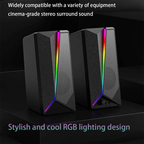 Computer Speakers - 10W RGB Gaming Computer Speaker with Colorful LED Light and Stereo Bass Desktop Speaker, USB Powered w/ 3.5mm Cable Gaming Speakers for PC, Laptop,Tablet,