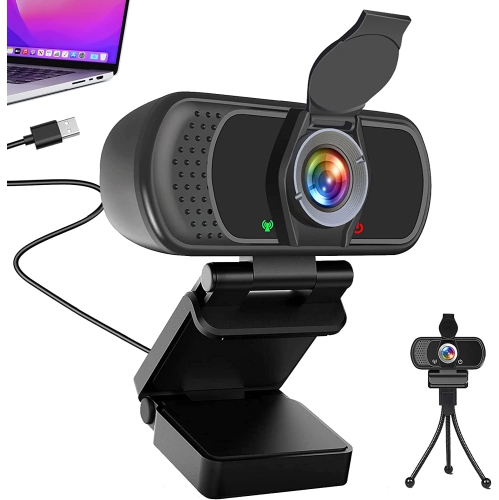 DOLAER  Webcam, Web Camera for PC Laptop Mac Desktop Computer, Plug And Play, Wide Angle 110 Degree 1080P HD USB Webcam \w Microphone & Privacy Cover