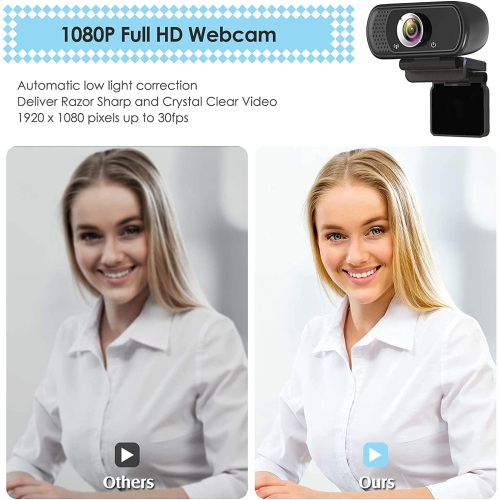 Webcam HD 1080p Web Camera, USB PC Computer Webcam with Microphone, Laptop Desktop Full HD Camera Video Webcam 110 Degree Widescreen, Pro Streaming