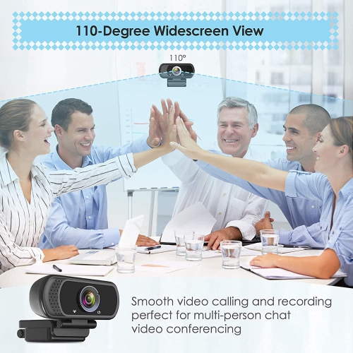 Webcam HD 1080p Web Camera, USB PC Computer Webcam with Microphone, Laptop Desktop Full HD Camera Video Webcam 110 Degree Widescreen, Pro Streaming