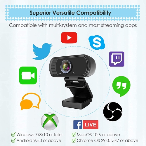 Webcam HD 1080p Web Camera, USB PC Computer Webcam with Microphone, Laptop Desktop Full HD Camera Video Webcam 110 Degree Widescreen, Pro Streaming