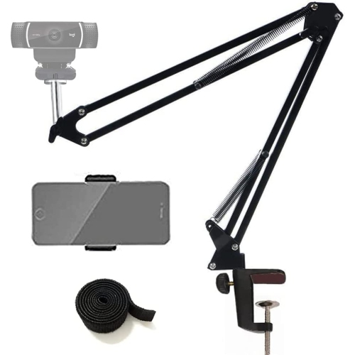 Webcam Mount Phone Holder Suspension Scissor Arm Webcam Stand Camera Phone Tripod Holder for Cellphones, Logitech Webcam C920 C930 C922 C615 and