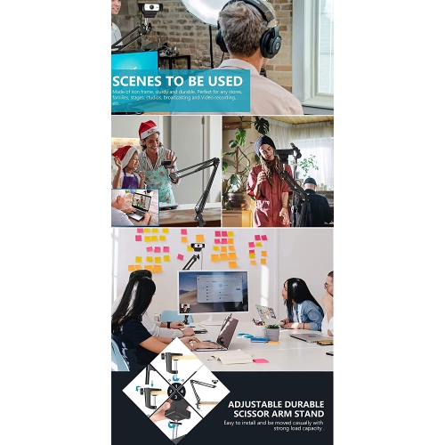 Webcam Mount Phone Holder Suspension Scissor Arm Webcam Stand Camera Phone Tripod Holder for Cellphones, Logitech Webcam C920 C930 C922 C615 and