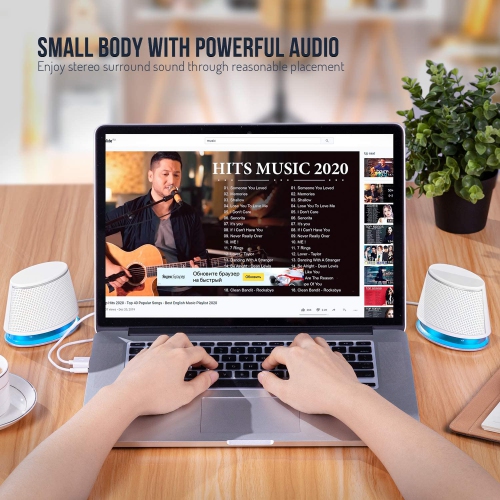 SW102 Computer Speakers, 5Wx2, Deep Bass in Small Body, Stereo 2.0 USB Powered 3.5mm Aux Multimedia Speakers, Built-in Bottom Bass Radiators, PC