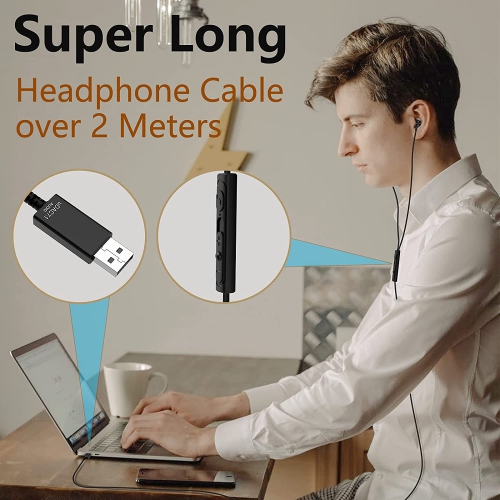 USB Headphones Computer Headset, Noise Cancelling in-Ear Wired Earphones with Microphone 7.5FT for Office Live Broadcast Gaming PS4, Compatible with