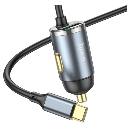 Chargeur pour l’auto double sortie PD20W+QC3.0 NZ7 de Hoco pour câble de type C de 1,2 m en métal gris