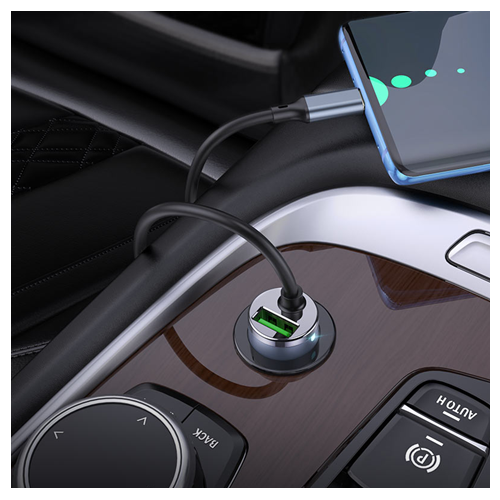 Chargeur pour l’auto double sortie PD20W+QC3.0 NZ7 de Hoco pour câble de type C de 1,2 m en métal gris