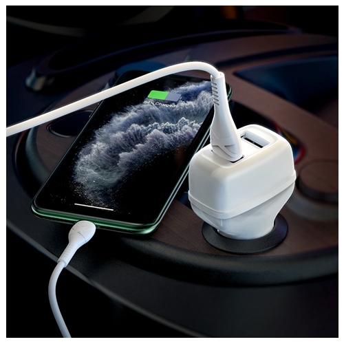 Chargeur pour l’auto simple à deux ports USB Z36 leader 2,4 a blanc de Hoco