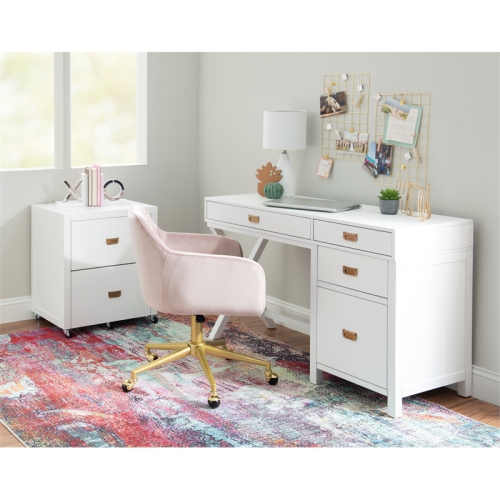 Laysan Home Modern Side Storage Wood Desk in White
