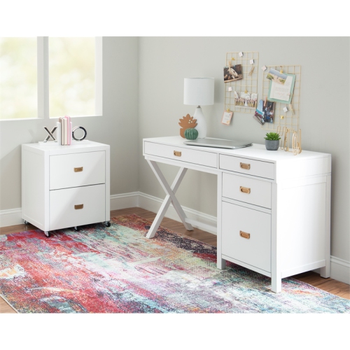 Laysan Home Modern Side Storage Wood Desk in White