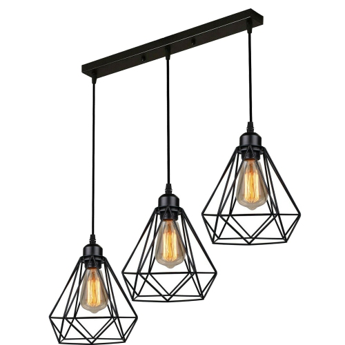 Relicelectrical Black Diamond Cage Pendant Chandelier - Rectangle Base with bulb