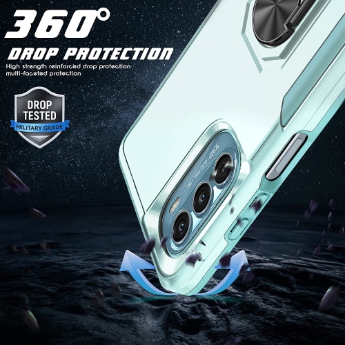 【CSmart】 Dual Layers Heavy Duty Magnetic Hard Kickstand Case with Ring Holder for Motorola Moto G 5G 2022, Teal
