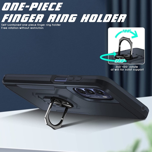 【CSmart】 Dual Layers Heavy Duty Magnetic Hard Kickstand Case with Ring Holder for Motorola Moto G 5G 2022, Navy