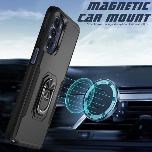 【CSmart】 Dual Layers Heavy Duty Magnetic Hard Kickstand Case with Ring Holder for Motorola Moto G 5G 2022, Black