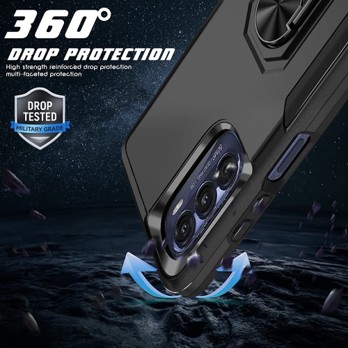 【CSmart】 Dual Layers Heavy Duty Magnetic Hard Kickstand Case with Ring Holder for Motorola Moto G 5G 2022, Black