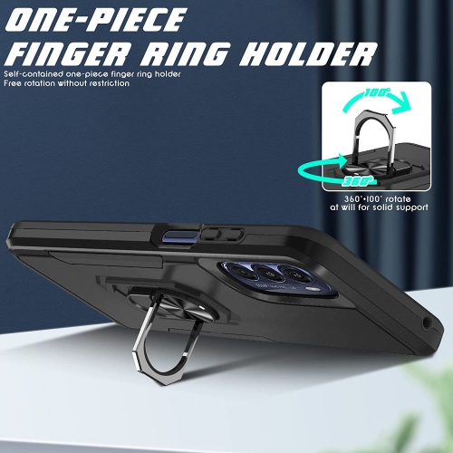 【CSmart】 Dual Layers Heavy Duty Magnetic Hard Kickstand Case with Ring Holder for Motorola Moto G 5G 2022, Black