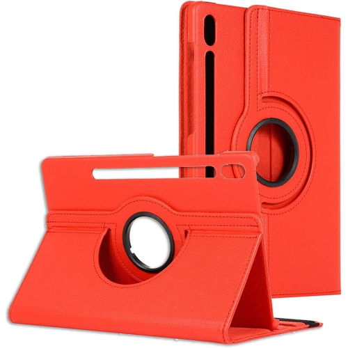 【CSmart】 360 Rotating PU Leather Stand Tablet Case Smart Cover for Samsung Tab S8 Ultra, 14.6", X900 / X906, Red