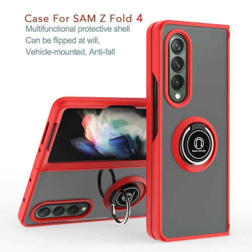 【CSmart】 Anti-Drop Rubberized Hybrid Magnetic Kickstand Case with Ring Holder for Samsung Galaxy Z Fold 4 5G 2022, Red