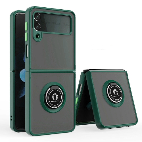 [CS] Anti-Drop Rubberized Hybrid Magnetic Kickstand Case with Ring Holder for Samsung Galaxy Z Flip 3 / 4, Green