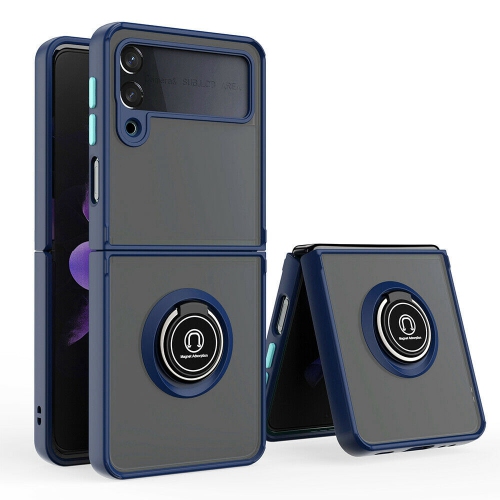 [CS] Anti-Drop Rubberized Hybrid Magnetic Kickstand Case with Ring Holder for Samsung Galaxy Z Flip 3 / 4, Navy