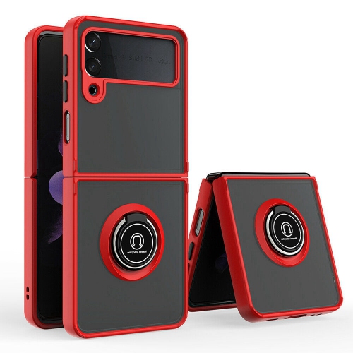 [CS] Anti-Drop Rubberized Hybrid Magnetic Kickstand Case with Ring Holder for Samsung Galaxy Z Flip 3 / 4, Red