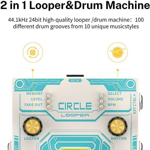 Donner Circle Looper Guitar Pedal with Drum Machine Time Display