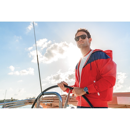 Bulova Mens Marine Star Automatic Watch 45mm Silver-Tone Stainless Steel Case Blue Leather and Silicone Strap with Blue Dial