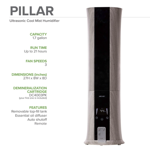 Aircare Ultrasonic Cool Mist Whisper Quiet Humidifier- PILLAR