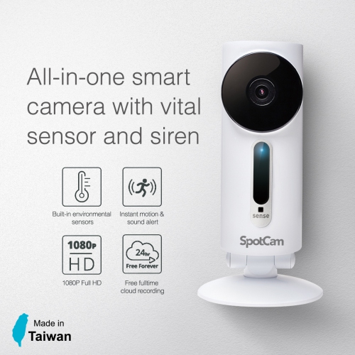 SpotCam Sense Wireless Home Security Camera, 1080p HD, Indoor, Night Vision, Motion & Sound Alert, Temperature/Humidity/Lux Sensor, Alarm Siren,