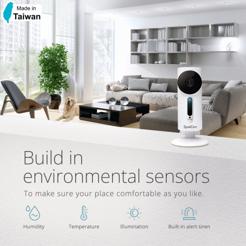 SpotCam Sense Wireless Home Security Camera, 1080p HD, Indoor, Night Vision, Motion & Sound Alert, Temperature/Humidity/Lux Sensor, Alarm Siren,