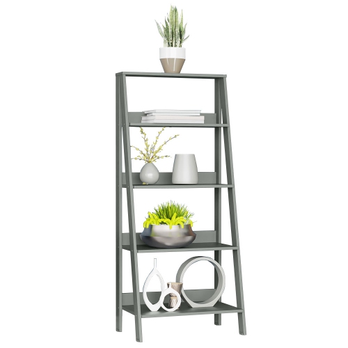 MADESA  Modern 5-Tier Ladder Shelf Pantry Storage Space 24 Inch Wooden Free Standing Bookshelf Utility Shelves for Home Office Study Room And Kitchen