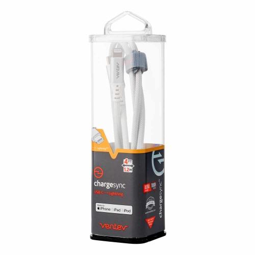 Ventev Charge & Sync Lightning MFI to USB-A Cable 4ft Alloy White