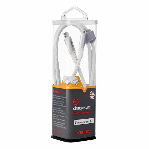 Ventev Charge & Sync Lightning MFI to USB-A Cable 4ft Alloy White