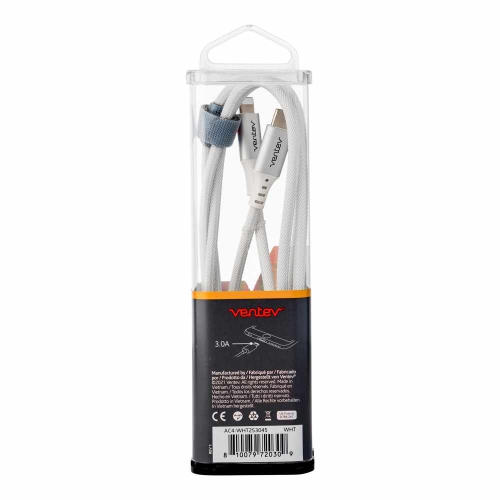 Ventev Charge & Sync Lightning MFI to USB-A Cable 4ft Alloy White