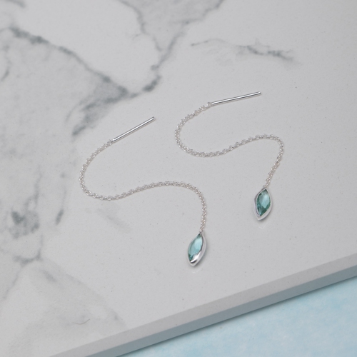 AG STERLING  - Sterling Aqua Cz Marquis Threader Earrings In Silver