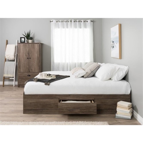 Prepac Salt Spring Queen Platform Storage Bed with 6 Drawers in Drifted Gray