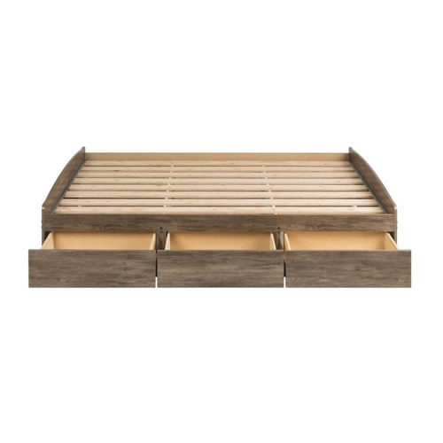 Prepac Salt Spring Queen Platform Storage Bed with 6 Drawers in Drifted Gray