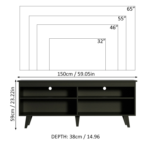 Madesa TV Stand Entertainment Center with 4 Shelves and Cable Management for 55, 65 Inch TV Media Storage Gaming Media Console - Black