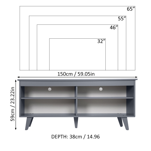 Madesa TV Stand Entertainment Center with 4 Shelves and Cable Management for 55, 65 Inch TV Media Storage Gaming Media Console - Grey