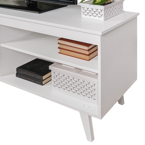 Madesa TV Stand Entertainment Center with 4 Shelves and Cable Management for 55, 65 Inch TV Media Storage Gaming Media Console - White