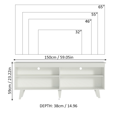 Madesa TV Stand Entertainment Center with 4 Shelves and Cable Management for 55, 65 Inch TV Media Storage Gaming Media Console - White