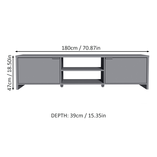 Meuble pour téléviseur de MADESA avec espace de rangement et gestion des câbles, pour téléviseurs de 75 po et moins, bois, 19 po H x 15 po P x 71 po