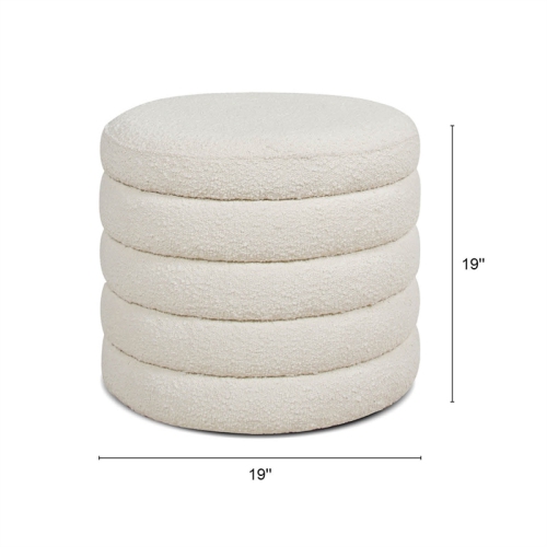 Fuji 22" Upholstered Boucle Round Storage Ottoman Ivory White