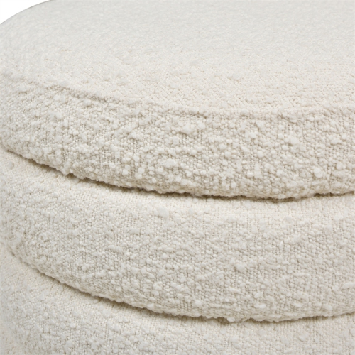 Fuji 22" Upholstered Boucle Round Storage Ottoman Ivory White