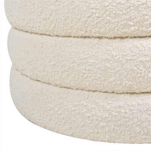 Fuji 22" Upholstered Boucle Round Storage Ottoman Ivory White