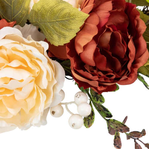 Autumn Harvest Artificial Floral Half Wreath with Fall Foliage, 21-Inch