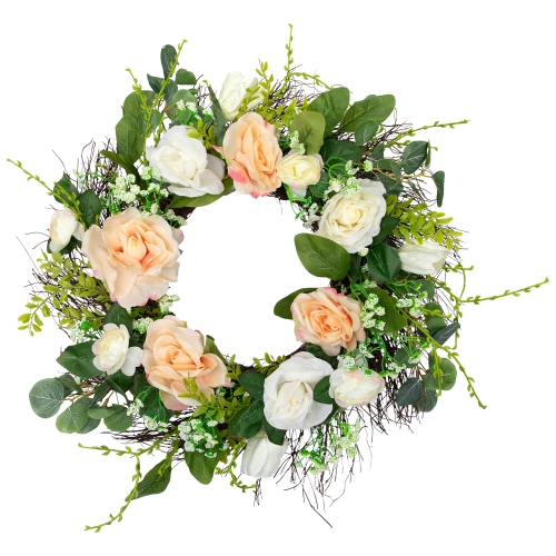 Rose and Foliage Artificial Spring Wreath - 24-Inch, Unlit