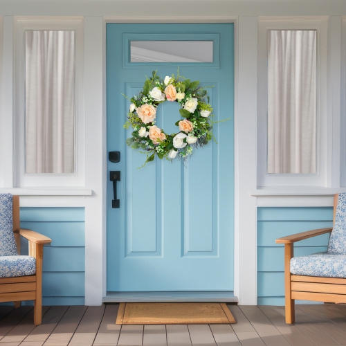 Rose and Foliage Artificial Spring Wreath - 24-Inch, Unlit