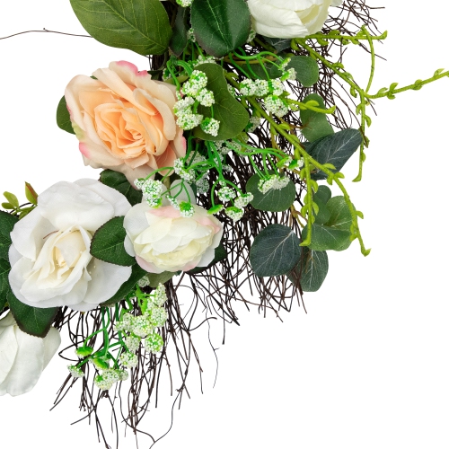 Rose and Foliage Artificial Spring Wreath - 24-Inch, Unlit